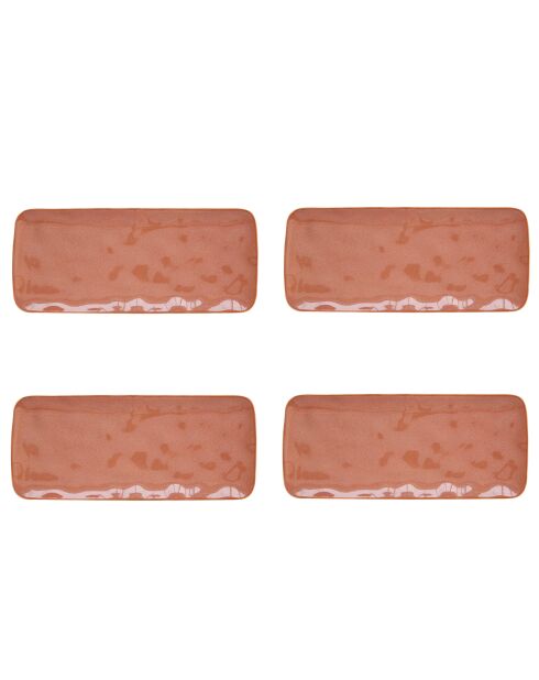 Set de 4 platos rectangulares de porcelana INTERIORS brick - 36x16 cm