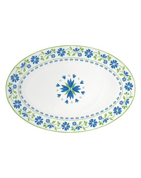 Plateau ovale en porcelaine FLOWERS GARDEN vert/bleu - 35x23,5 cm