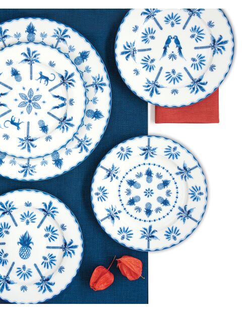 Set van 6 blauwe EXOTIC VIBES ambiance dessertborden - D.19 cm