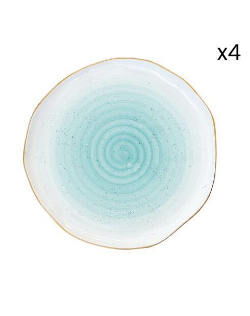 Set de 4 platos azules de porcelana ARTESANAL - D.26 cm