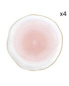 Lot de 4 assiettes en porcelaine ARTESANAL roses - D.26 cm