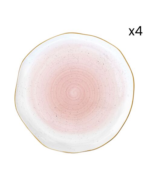 Set de 4 platos de porcelana ARTESANAL rosa - D.26 cm