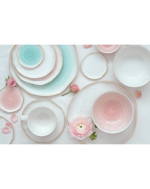 Set de 4 platos de porcelana ARTESANAL rosa - D.26 cm