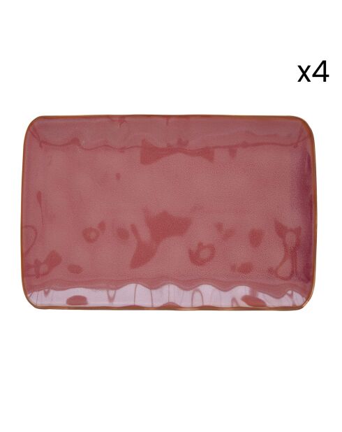 Set de 4 platos llanos rectangulares de porcelana INTERIORS burdeos - 27x19 cm