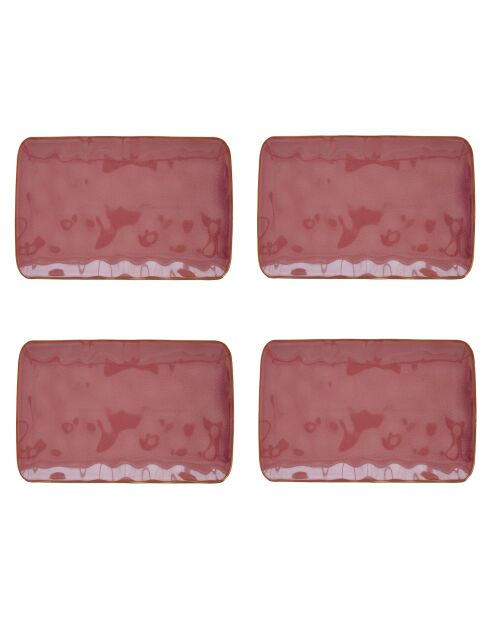 Set de 4 platos llanos rectangulares de porcelana INTERIORS burdeos - 27x19 cm
