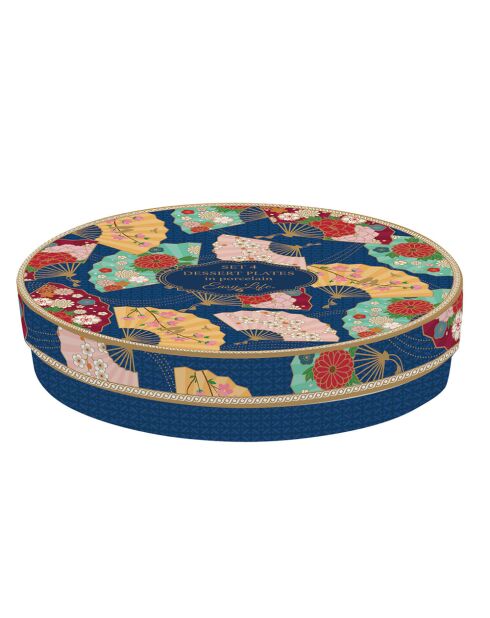 Set mit 4 mehrfarbigen Desserttellern aus KYOTO-Porzellan - D.19 cm