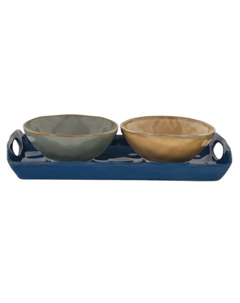 Bandeja de porcelana INTERIORS multicolor con 2 cuencos - D.12 cm/28x14 cm