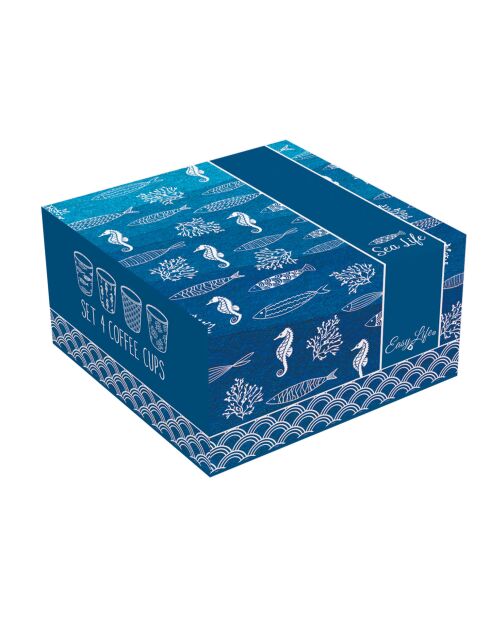 Set di 4 tazze da caffè in porcellana SEA LIFE blu - 100ml
