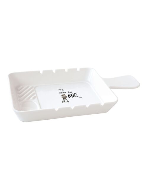 Assiette barbecue en porcelaine KITCHEN ELEMENTS blanche - 31,5x19 cm