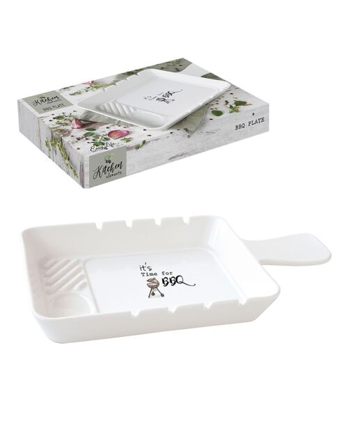 Assiette barbecue en porcelaine KITCHEN ELEMENTS blanche - 31,5x19 cm