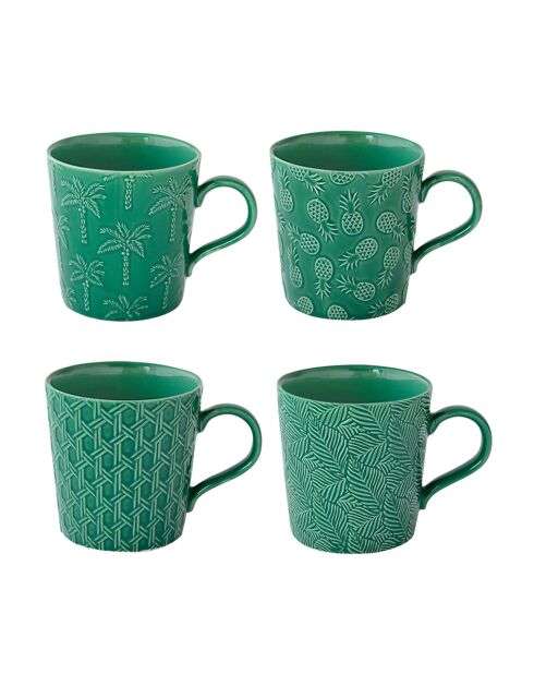 Lot de 4 tasses en porcelaine TROPICANA vertes - 380 ml