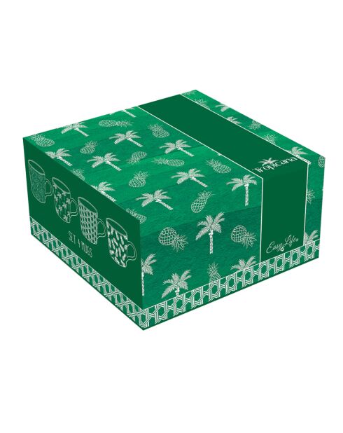 Lot de 4 tasses en porcelaine TROPICANA vertes - 380 ml