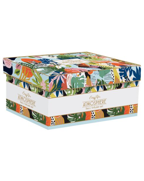 Théière en porcelaine avec infuseur et 2 tasses TROPICAL VIBES multicolore - 600 ml/160 ml