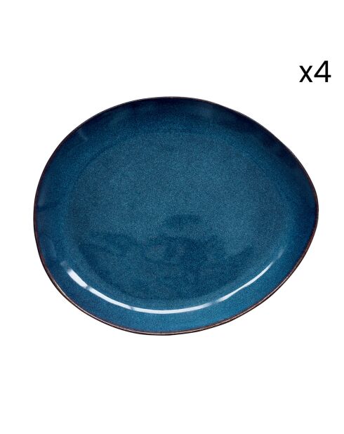 Set van 4 blauwe dinerborden van GENESIS steengoed - 28,5x24 cm