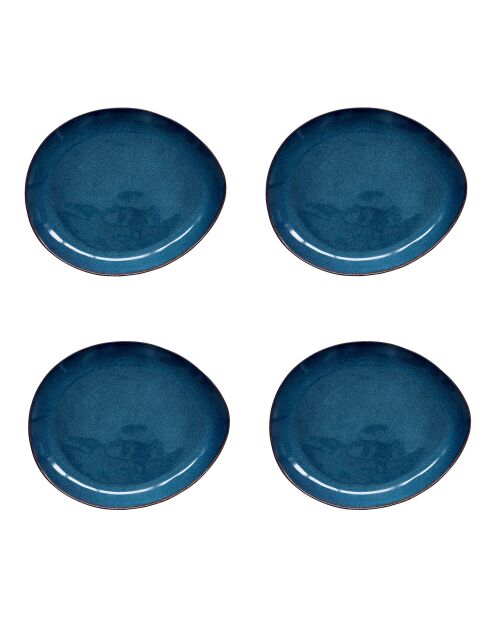 Set van 4 blauwe dinerborden van GENESIS steengoed - 28,5x24 cm