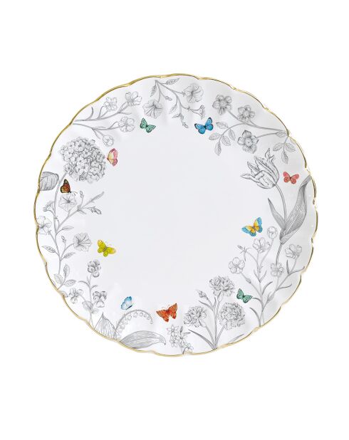 Set aus 4 bunten Porzellantellern mit Blumen und Schmetterlingen, D.26 cm