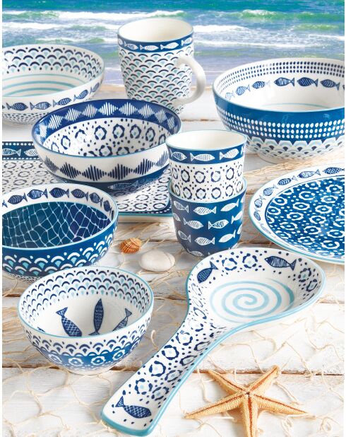 Lot de 6 bols en porcelain  motif SEA SHORE bleus - 12,5 cm