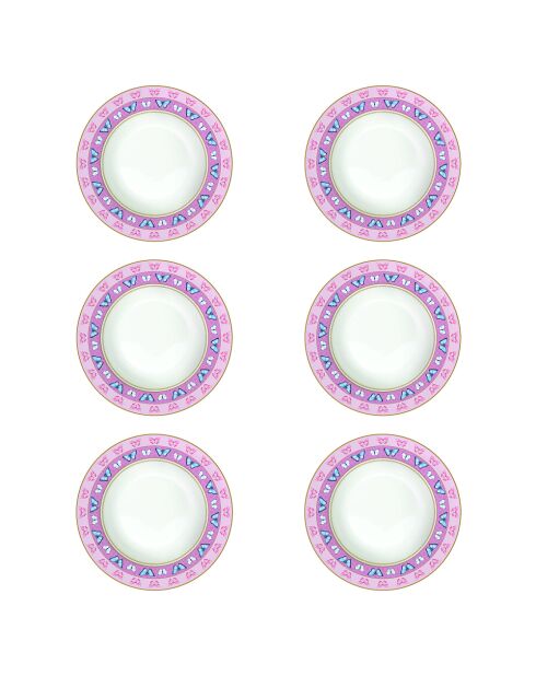 Lot de 6 assiettes creuses SPRING PARADE roses - D.21,5 cm
