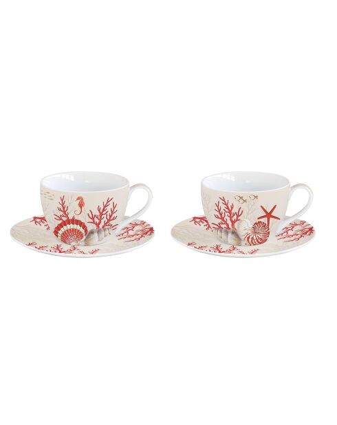 Lot de 2 Tasses et soucoupes à café CORAL REEF rouges - 110 ml