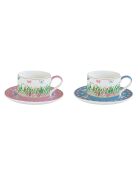 Lot de 2 tasses et soucoupes en porcelaine  SPRING PARADE multicolores - 240 ml