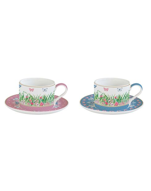 Lot de 2 tasses et soucoupes en porcelaine  SPRING PARADE multicolores - 240 ml