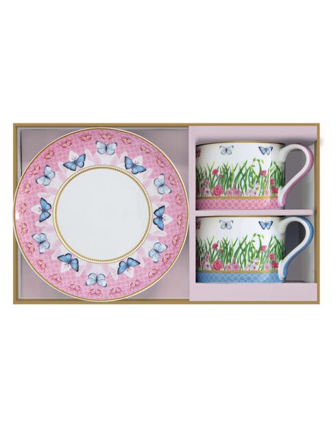 Lot de 2 tasses et soucoupes en porcelaine  SPRING PARADE multicolores - 240 ml