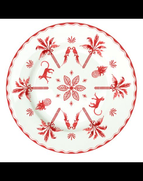 Set mit 6 EXOTIC VIBES weiß/roten Desserttellern - D.19 cm