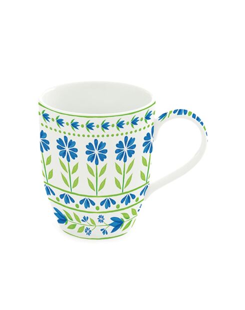 Lot de 2 tasses en porcelaine à motif FLOWERS GARDEN vert/bleu - 350 ml