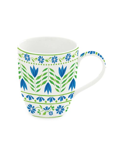 Lot de 2 tasses en porcelaine à motif FLOWERS GARDEN vert/bleu - 350 ml