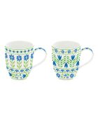 Lot de 2 tasses en porcelaine à motif FLOWERS GARDEN vert/bleu - 350 ml
