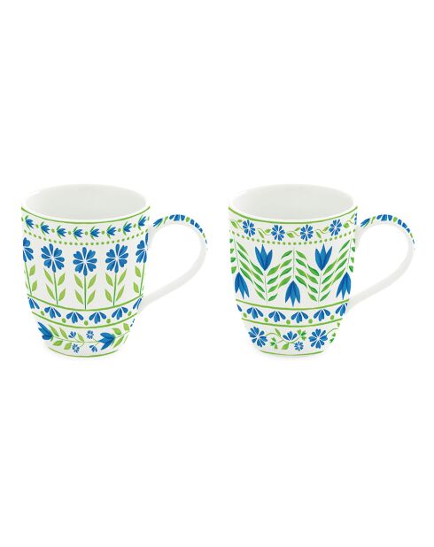 Lot de 2 tasses en porcelaine à motif FLOWERS GARDEN vert/bleu - 350 ml