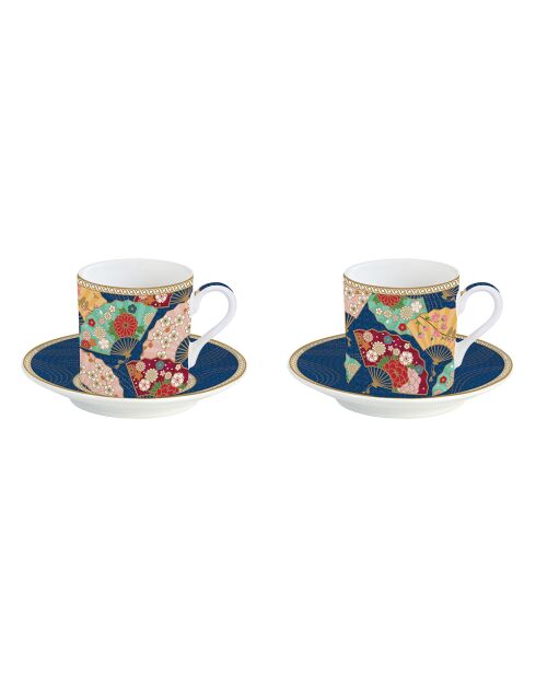 Lot de 2 tasses et soucoupes en porcelaine KYOTO multicolores - 75 ml