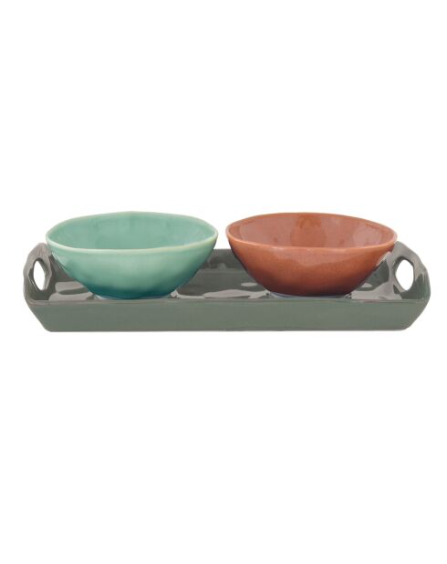 Bandeja con 2 cuencos de porcelana multicolor versión INTERIORS - D.12 cm/28x14 cm