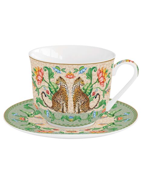Mug en porcelaine avec soucoupe JUNGLE VIBES multicolore - 370 ml