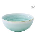Lot de 2 bols en porcelaine ARTESANAL vert - D.22 cm