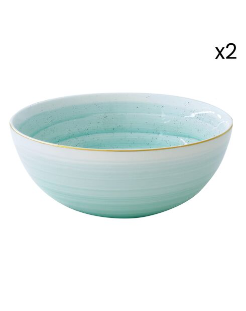 Set de 2 cuencos verdes de porcelana ARTESANAL - D.22 cm