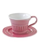 Set mit 6 dunkelrosa ABITARE-Porzellantassen mit Untertassen - 250 ml