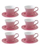 Set mit 6 dunkelrosa ABITARE-Porzellantassen mit Untertassen - 250 ml