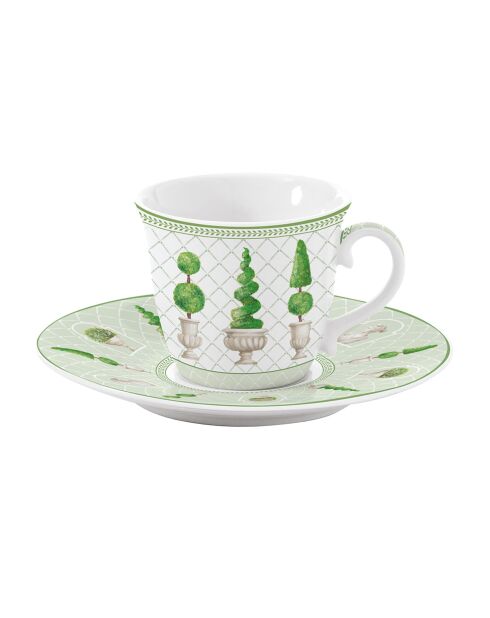 Taza y platillo de porcelana en caja TOPIARY multicolor - 200 ml