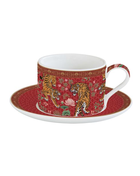 Tasse en porcelaine avec soucoupe  coloré BENGALA rouge- 240 ml