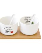 Set di 3 ciotole e cucchiai in porcellana KITCHEN ELEMENTS bianchi