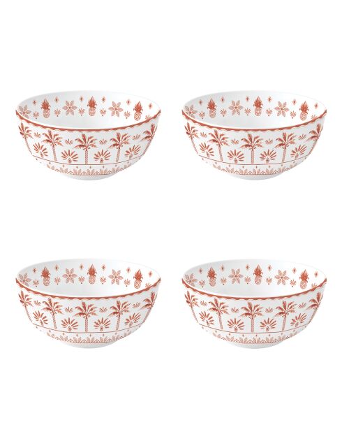 Lot de 4 bols en porcelaine EXOTIC VIBES blanc/orange - D.15 cm