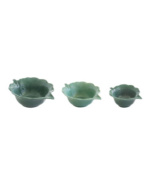 Lot de 3 bols en porcelaine en forme de feuille MADAGASCAR verts
