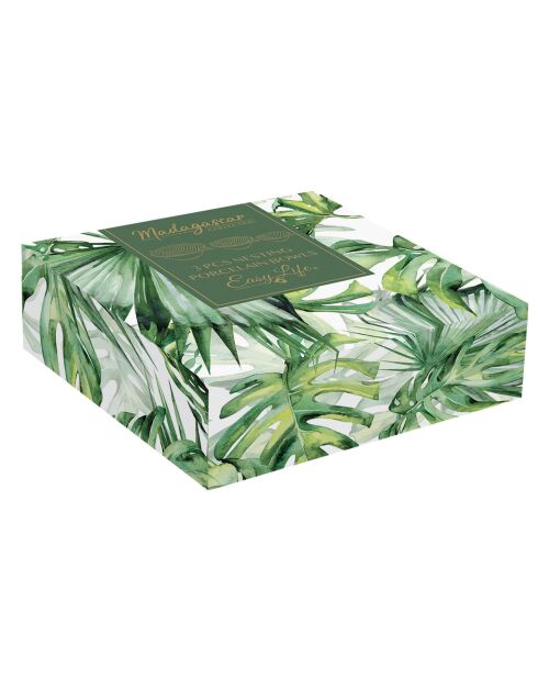 Lot de 3 bols en porcelaine en forme de feuille MADAGASCAR verts