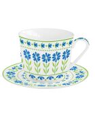 Tasse et soucoupe en porcelaine FLOWERS GARDEN vert/bleu - 370 ml