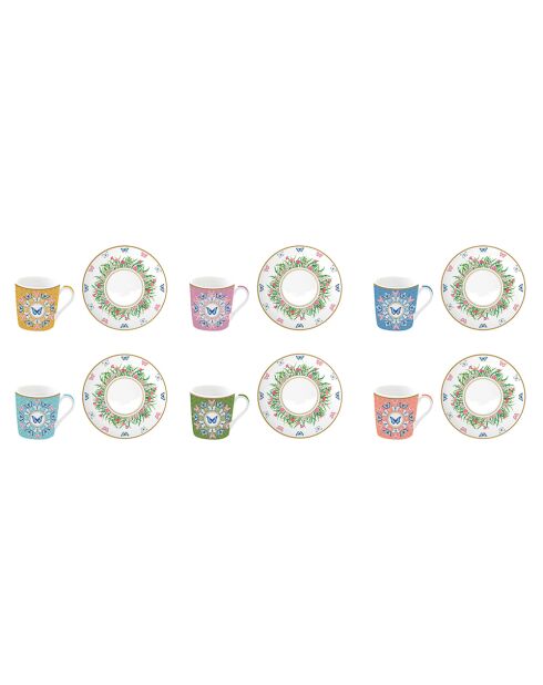 Lot de 6 tasses et soucoupes en porcelaine SPRING PARADE multicolores - 100 ml