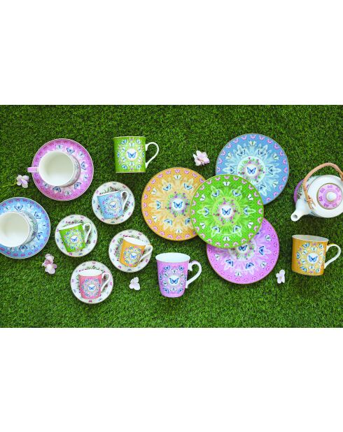 Lot de 6 tasses et soucoupes en porcelaine SPRING PARADE multicolores - 100 ml