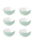 Lot de 6 bols en porcelaine FLOWERS GARDEN vert/bleu - D.12 cm