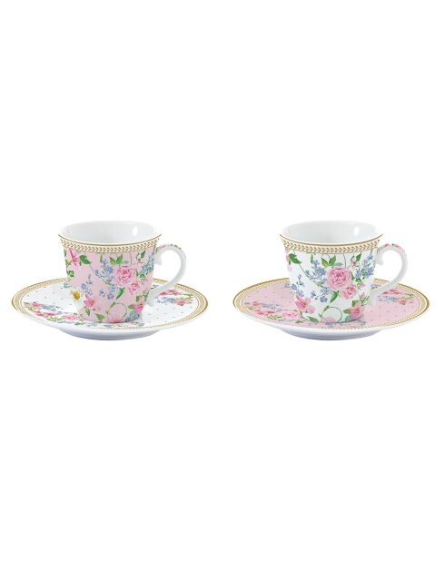 Lot de 2 tasses à café et soucoupes en porcelaine GARDEN JOY multicolores - 80 ml