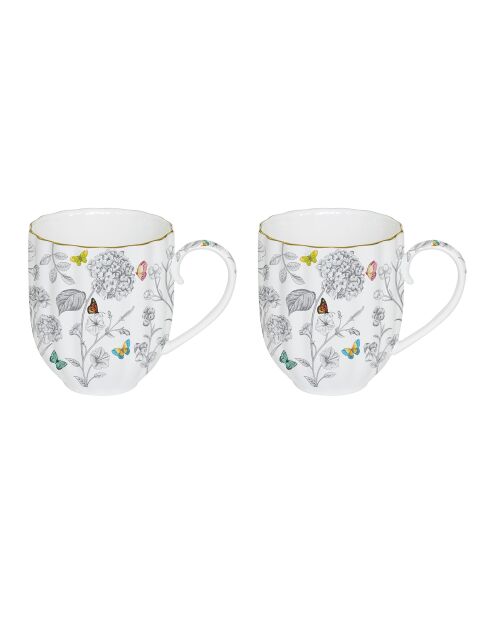 Lot de 2 mugs FLEURS ET PAPILLONS multicolores - 300 ml